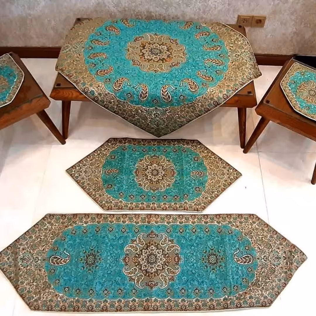 رومیزی و رانر ترمه سنتی 5 تکه  طرح افشار تولیدی یزد