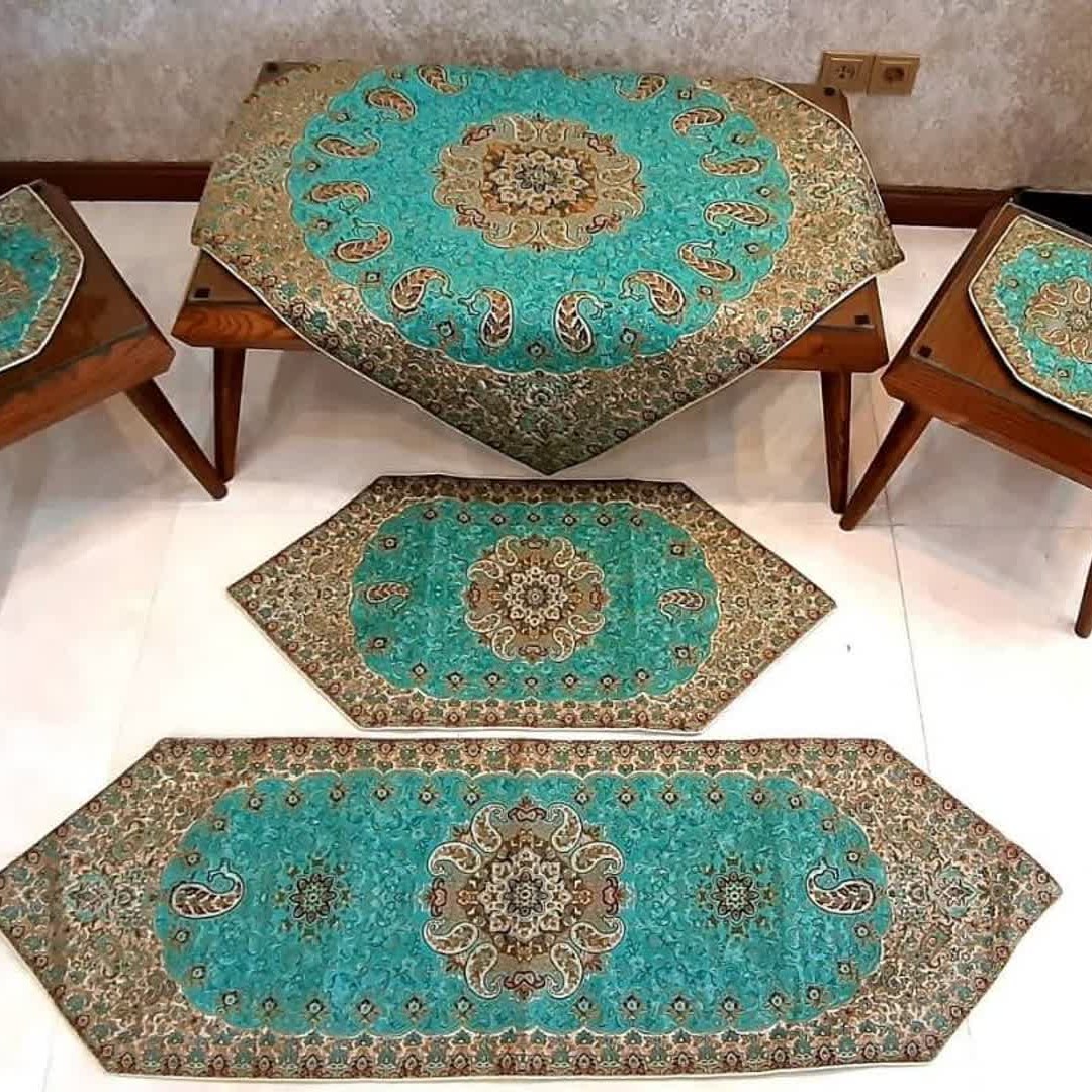 رومیزی و رانر ترمه سنتی 5 تکه  طرح افشار تولیدی یزد