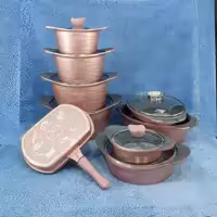 سرویس قابلمه گرانیتی 17 پارچه راکلند رزگلد ROCKLAND با ضمانت 18 ماهه