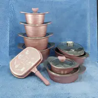 سرویس قابلمه گرانیتی 17 پارچه راکلند رزگلد ROCKLAND با ضمانت 18 ماهه