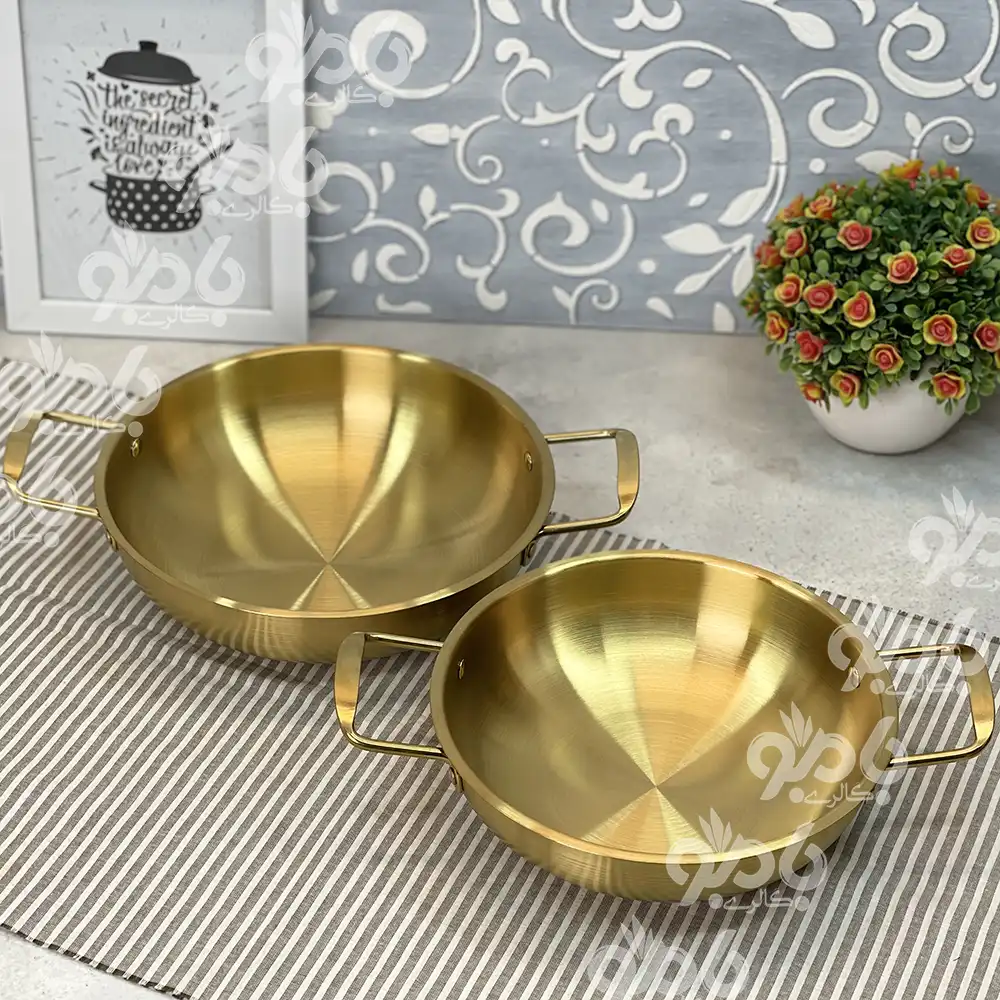 ماهیتابه دو دسته استیل طلایی وارداتی