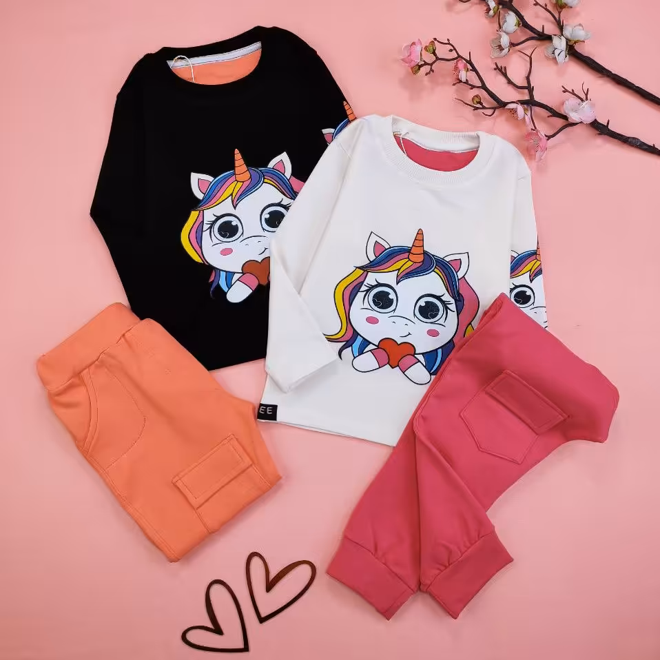 بلوز شلوار دخترانه طرح تک شاخ