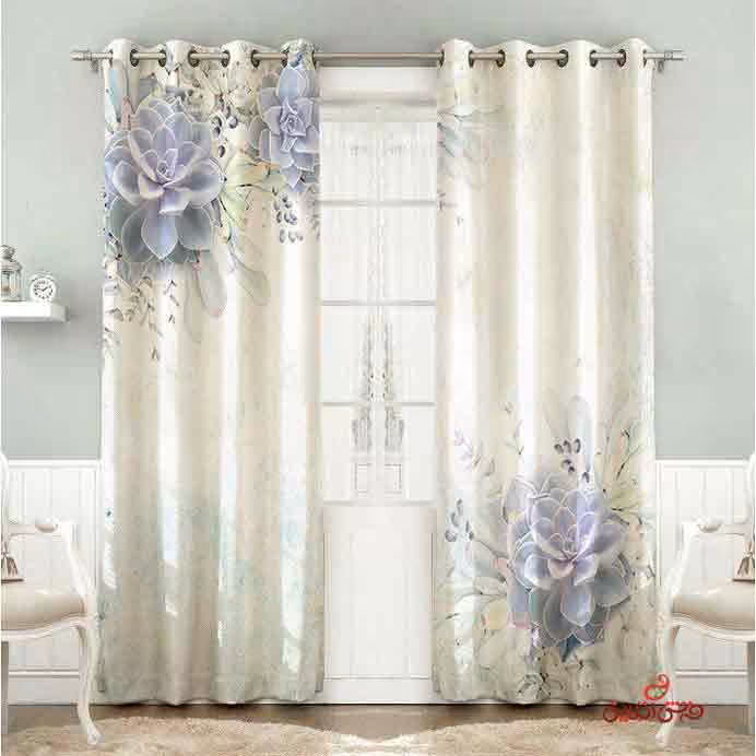 پرده 2عددی طرح گل بنفش کد 2393