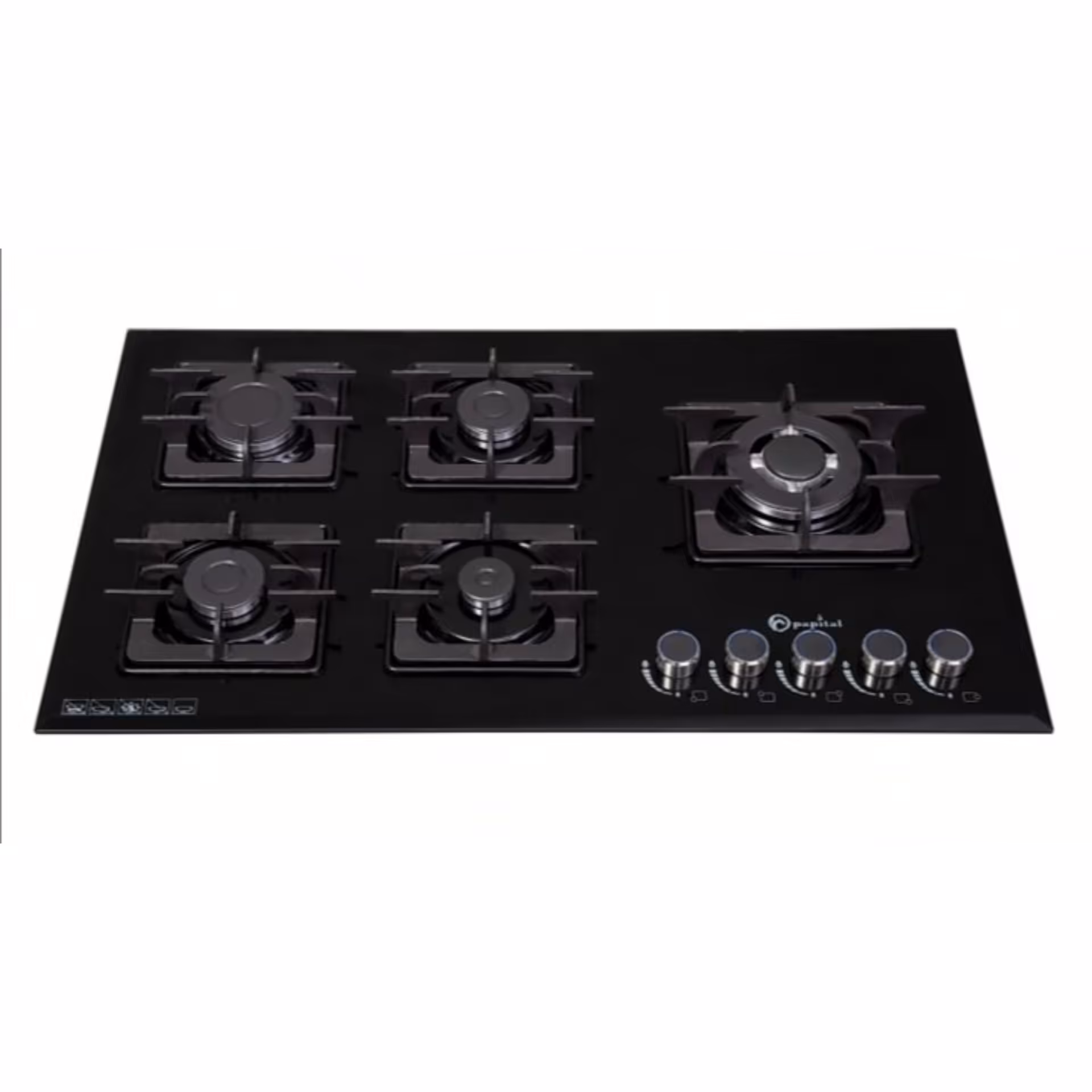 اجاق گاز صفحه شیشه ای پنج شعله پاپیتال مدل pg7 با پنج سال گارانتی و مقاومت بسیار بالا 