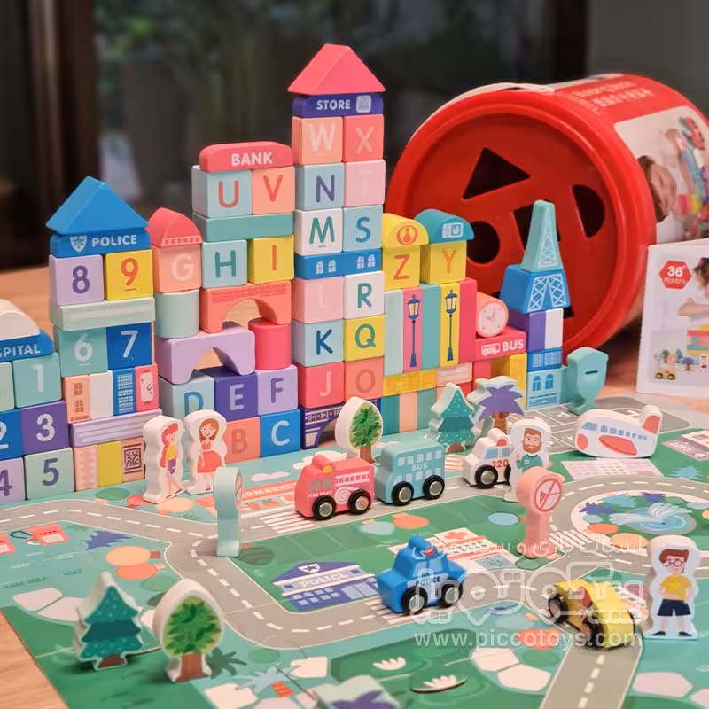 بلوک چوبی خانه سازی بریکس سطلی 108 تکه مدل JHTOY139