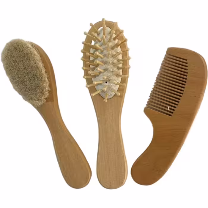 ست سه تیکه شانه برس چوبی scien baby