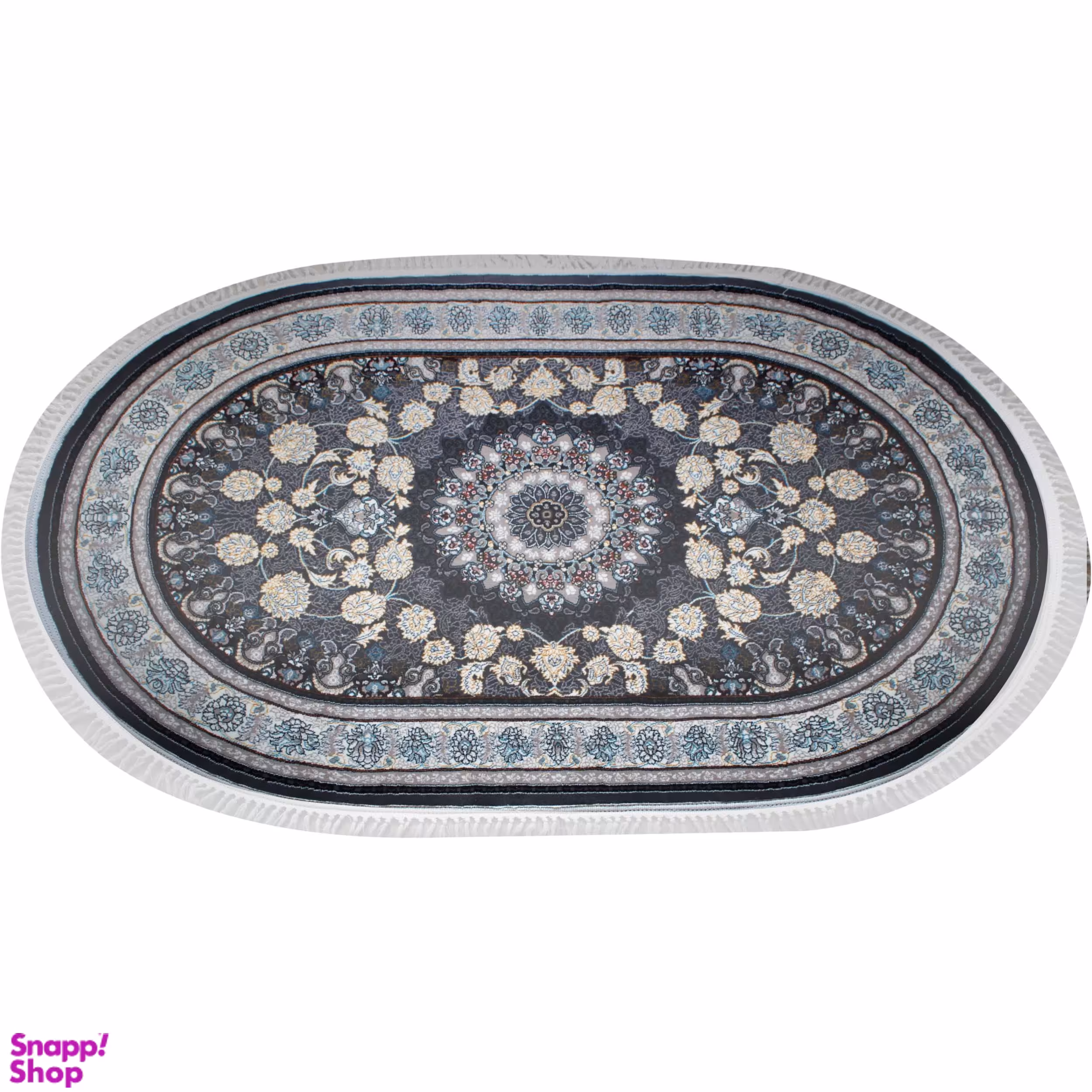 فرش ماشینی مدل بیضی طرح اصفهان زمینه دودی