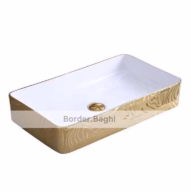 کاسه روشویی  مدل سفید طلایی ببری