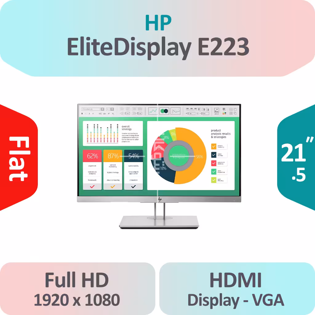 مانیتور استوک HP EliteDisplay E223 سایز 21.5 اینچ IPS فریم لس
