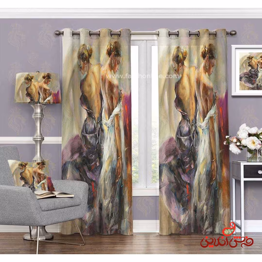 پرده طرح نقاشی دختران زیبا  کد 3580
