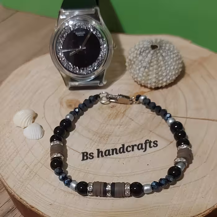 دستبند Night- با سنگ کریستال شاین و اونیکس براق 