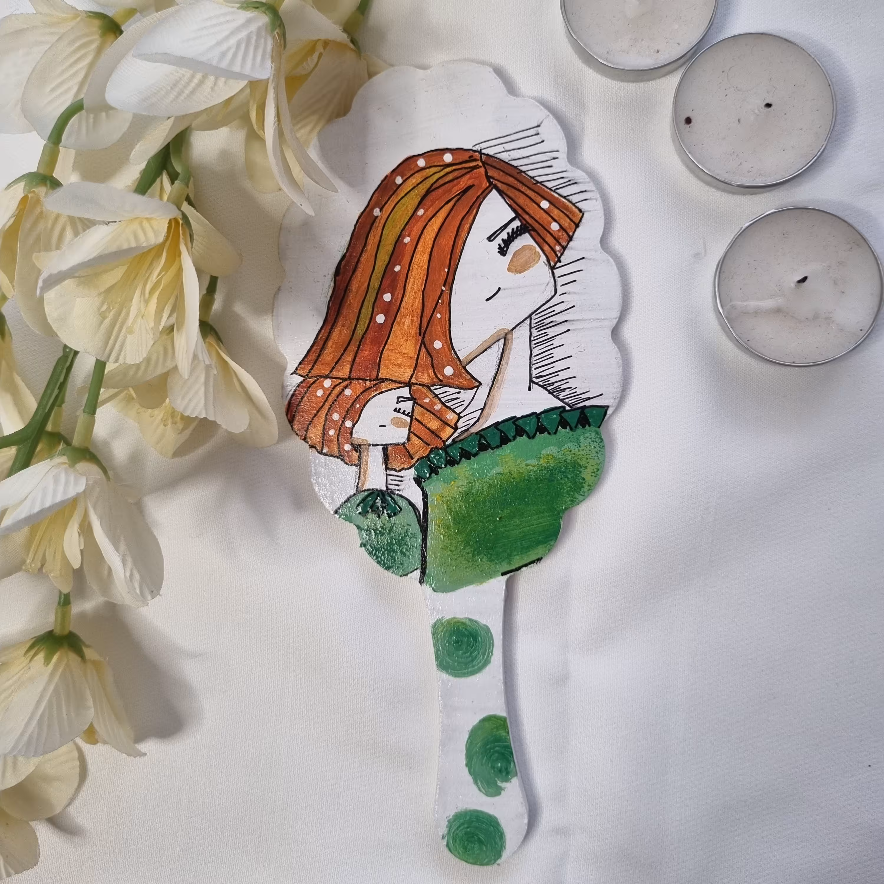 آینه دستی  کار نقاشی با اکرولیک رنگ ثابت قابل تمیز کردن با دستمال مرطوب سایز 9در20 وزن 100گرم