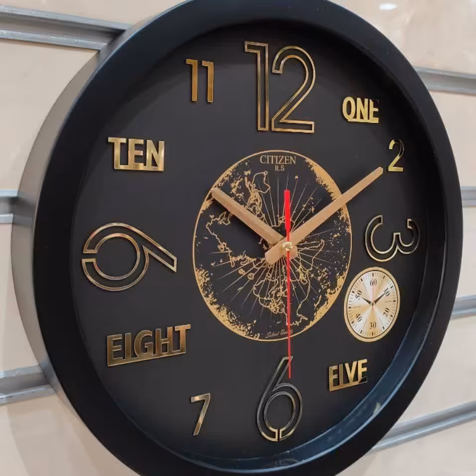 ساعت دیواری سیتیزن Rs گردمشکی سایز 38 موتور آرامگرد درجه یک 