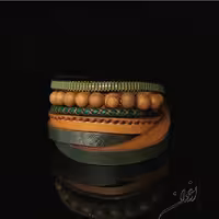 ست سه عددی دستبند چرم طبیعی با منجوق ژاپنی و سنگ جاسپر مات