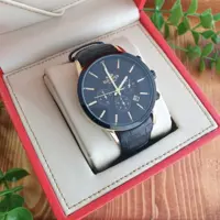 ساعت مردانه الگانس چهار موتور فعال بند چرمی مشکی ضد آب