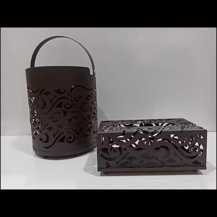 ست سطل و جا دستمالی لیزری مشکی 