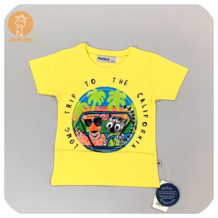 تیشرت پلنگ صورتی  رنگ لیمویی برند مانکی 2 تا 8 سال