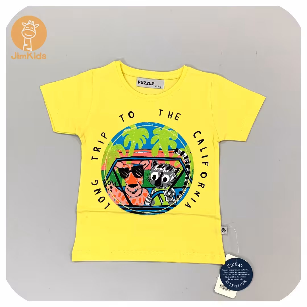 تیشرت پلنگ صورتی  رنگ لیمویی برند مانکی 2 تا 8 سال