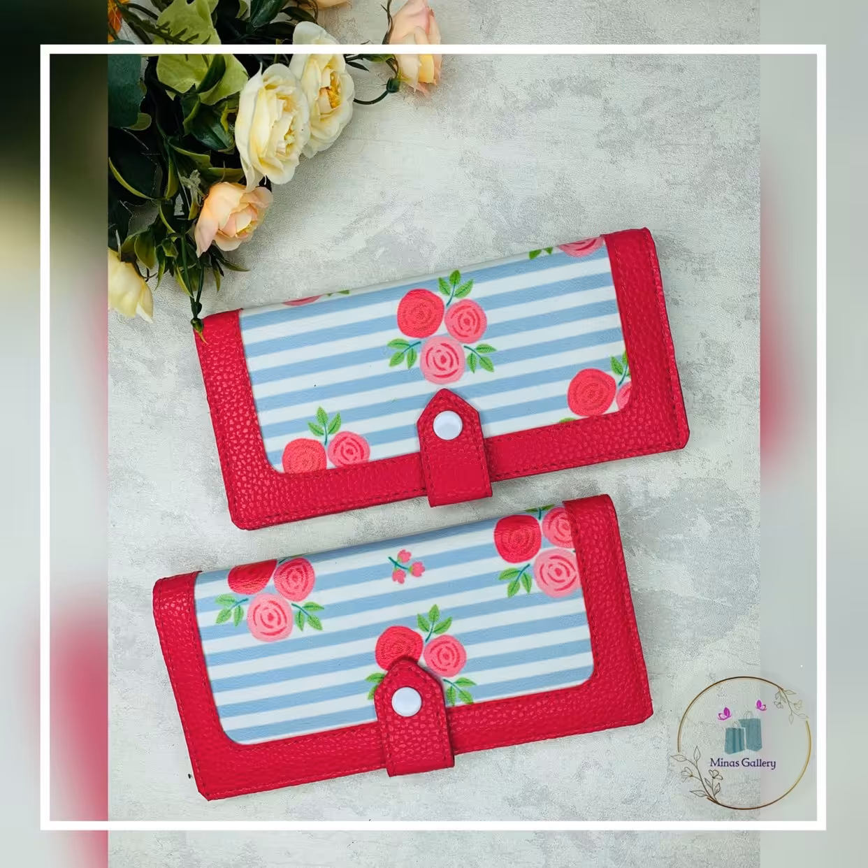 کیف پول چرم  - طرح سه گل کد ( 322 )