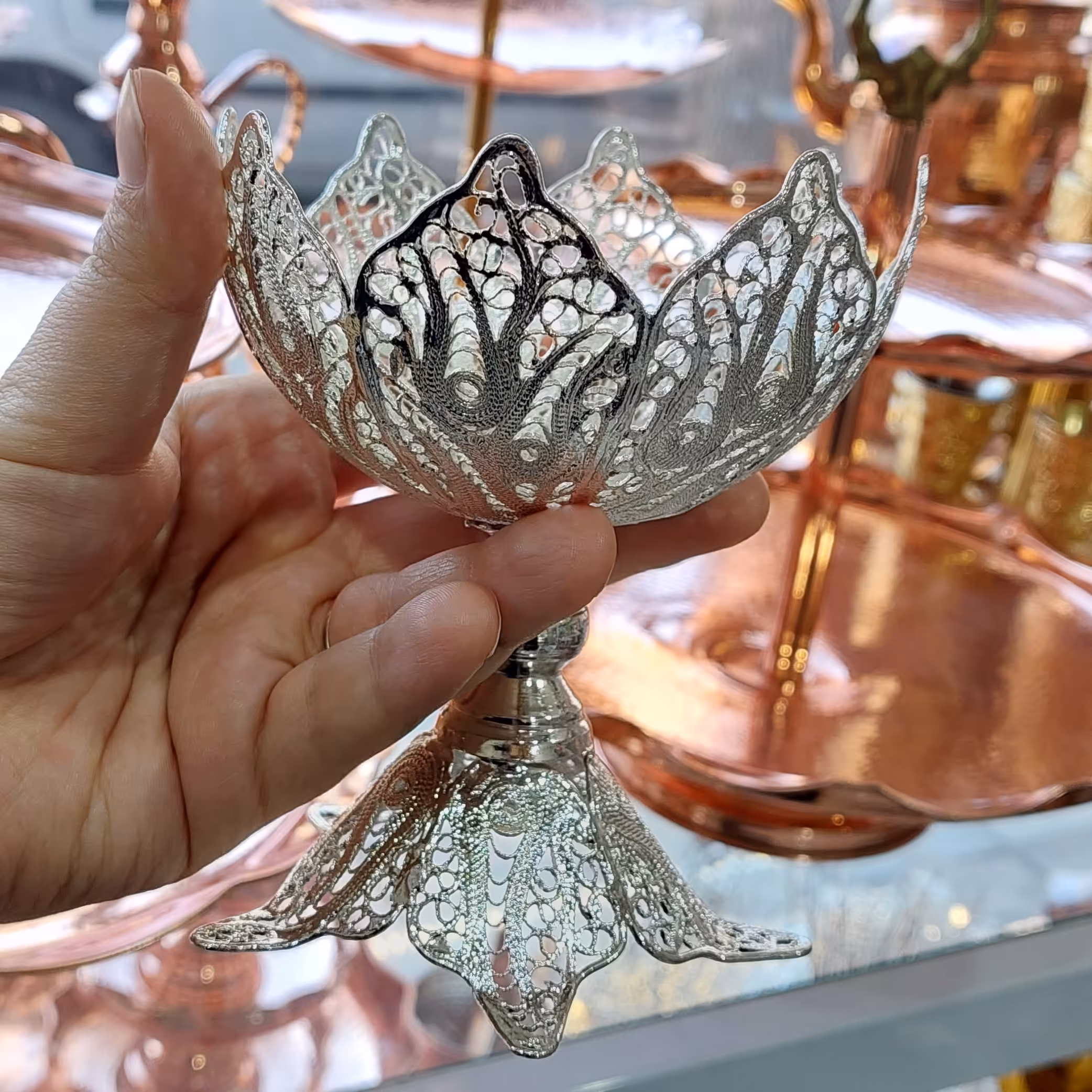 ست پیاله هفت سین مس  ملیله کاری  با روکش نقره اصل  