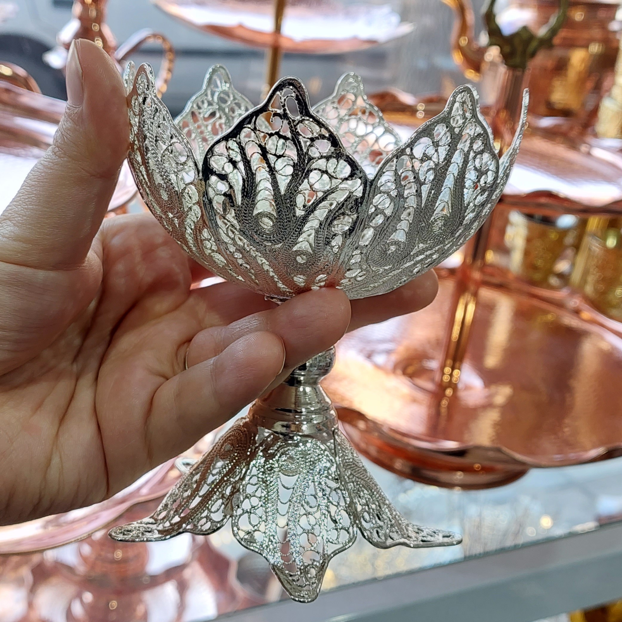 ست پیاله هفت سین مس ملیله کاری با روکش نقره اصل