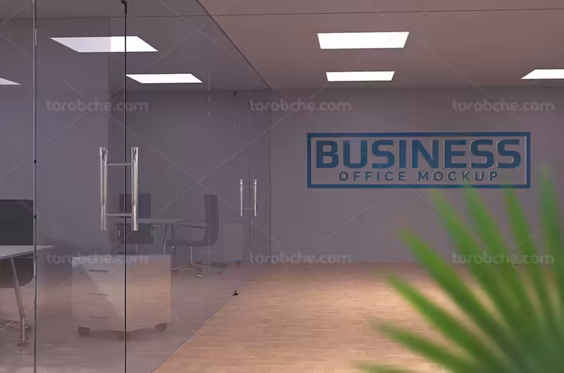 موکاپ لایه باز لوگو روی دیوار دفتر | گرافیک با طعم تربچه