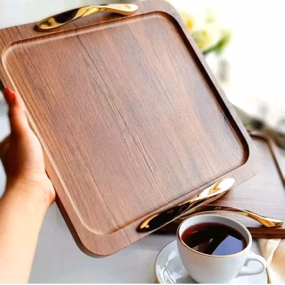 سینی چوبی دسته طلا 5عددی