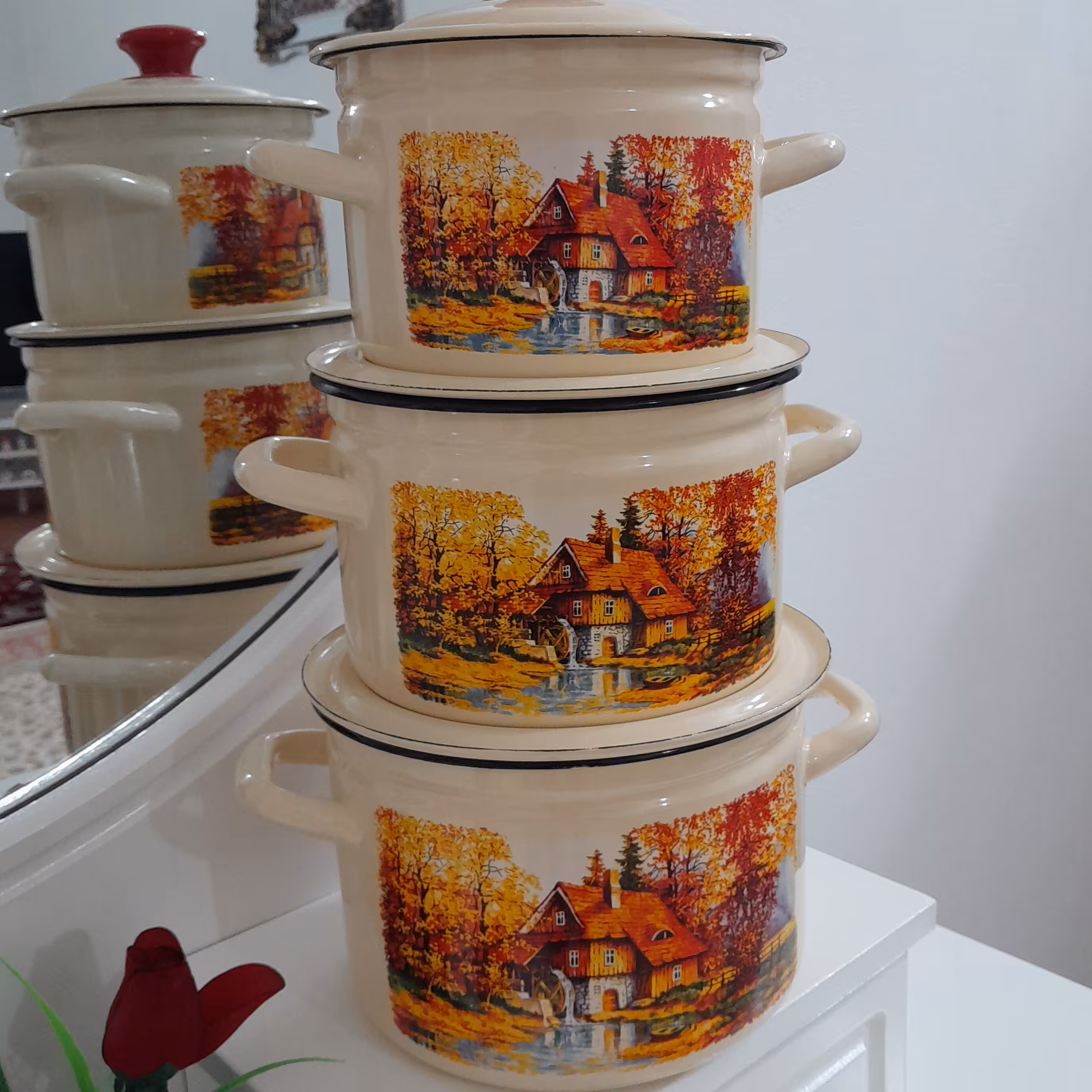 سرویس قابلمه لعابی طرح پاییزی 6 پارچه