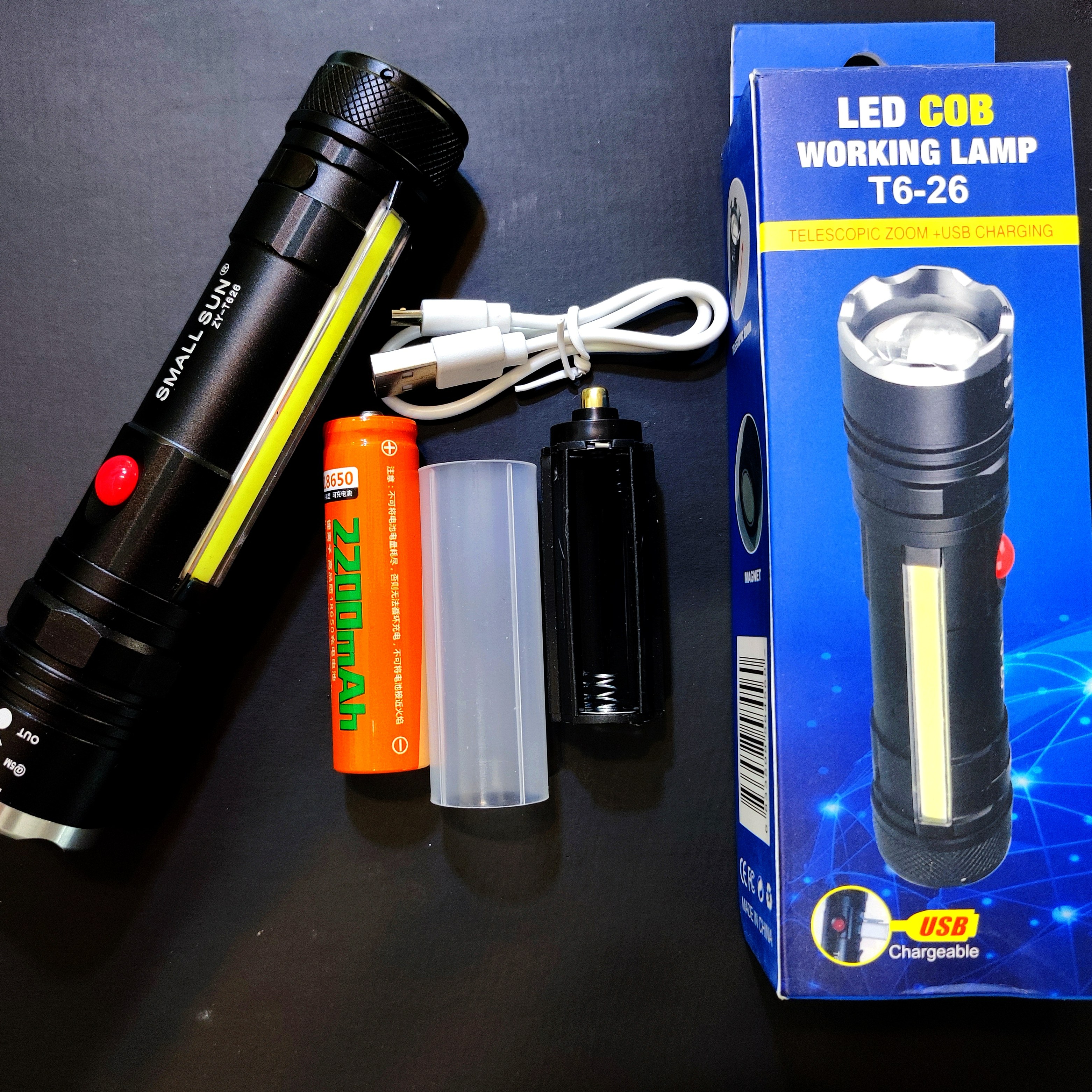 چراغ قوه پلیسی مدل Small Sun T6 - 26 زوم دار به همراه نور بغل