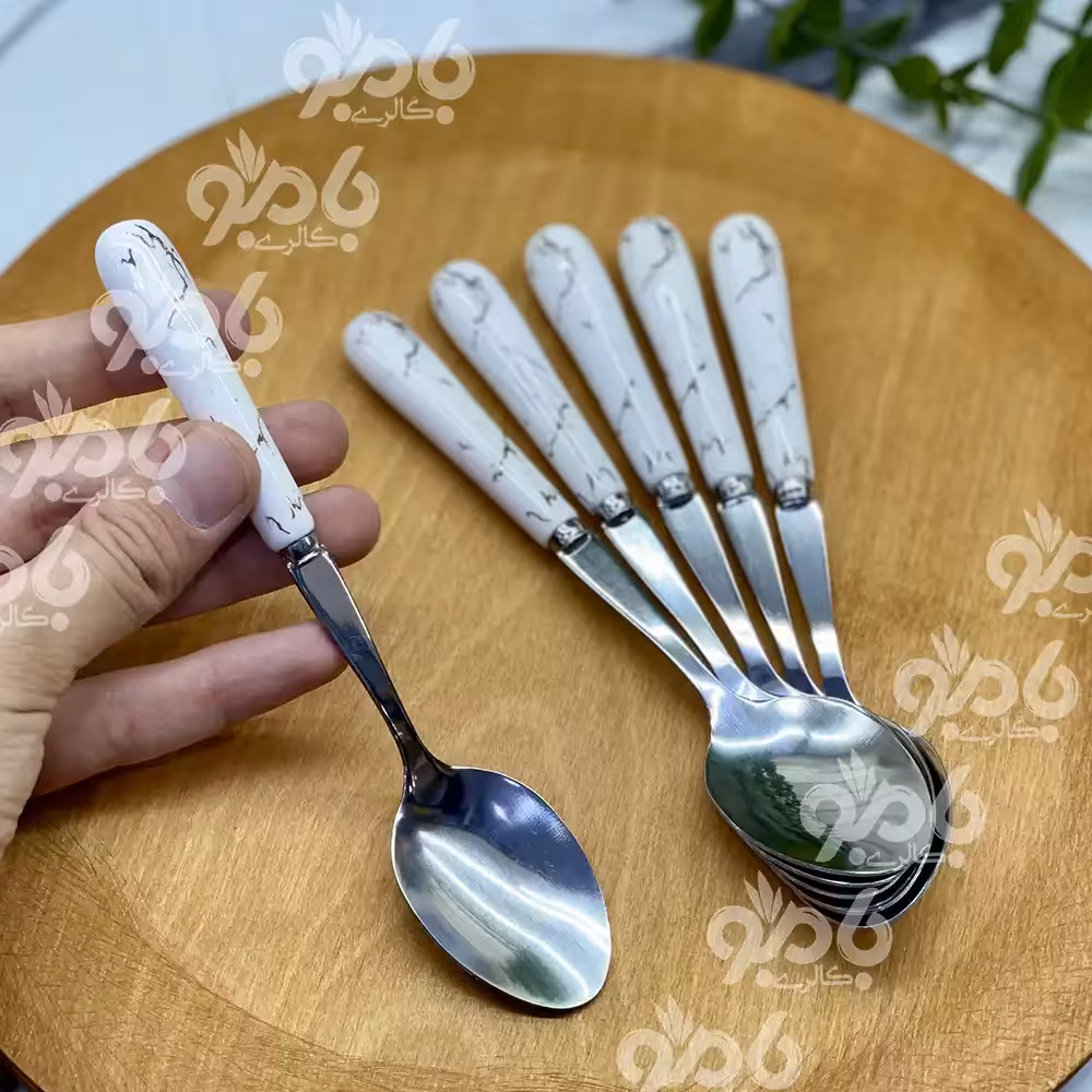 قاشق چای و مربا خوری سرامیکی ماربل سفید سیلور