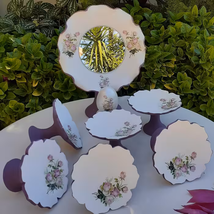 هفت سین سفالی سفید بادمجونی 