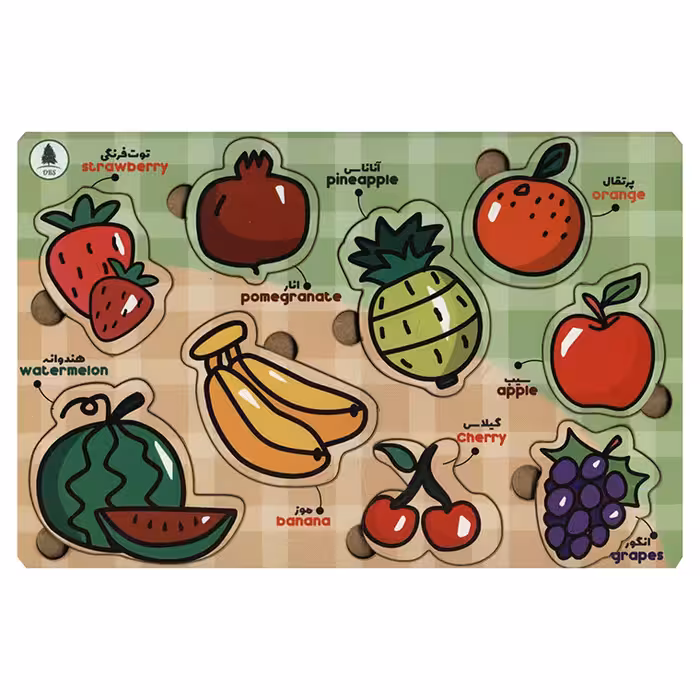 پازل چوبی 9 تکه دو زبانه (میوه ها)