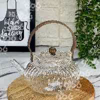 قوری پیرکس شیار دار دسته چوب 53