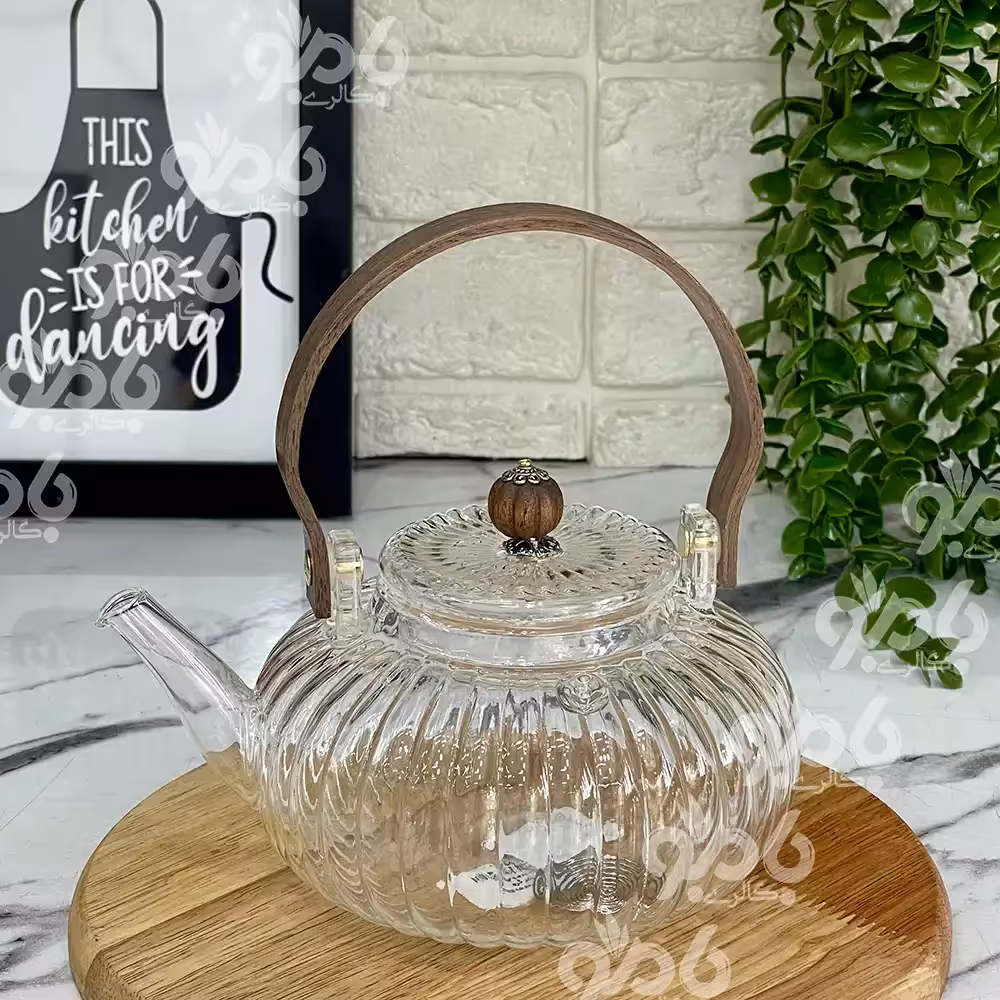 قوری پیرکس شیار دار دسته چوب 53