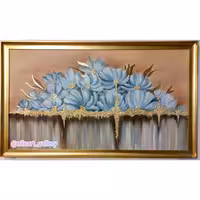 تابلو نقاشی گل آبشاری برجسته و ورق طلا کار شده با رنگ روغن ابعاد 70*120 سانتیمتر