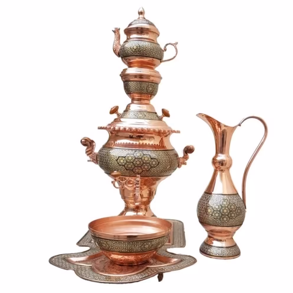 سرویس سماور 5 پارچه مس وخاتم ممتاز اعلا 1.5 لیتری