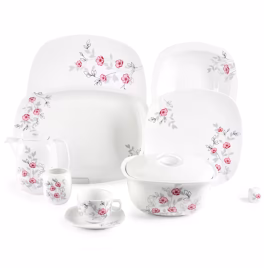 سرویس غذا خوری 98 پارچه چینی زرین ایران سری کواترو مدل گل پامچال درجه عالی zarin Pamchal  98 pcs