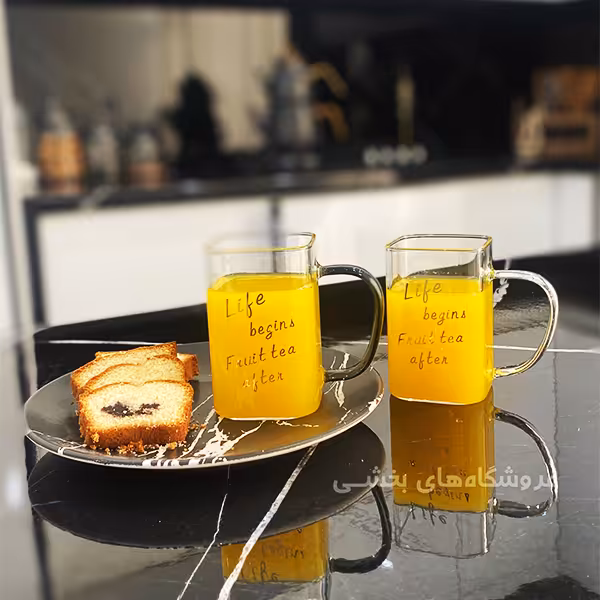 لیوان پیرکس بلند دسته رنگی