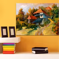 تابلو شاسی طرح نقاشی خانه کد 93 سایز 30x40 سانتیمتر