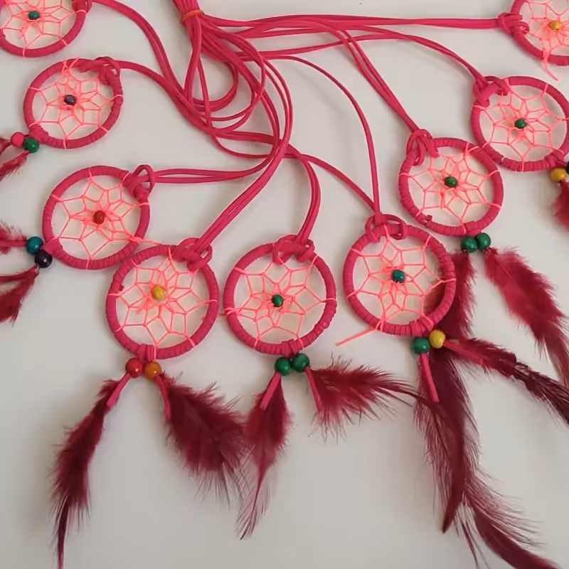 آویز دریم کیچر آویز ماشین دستساز رنگ صورتی