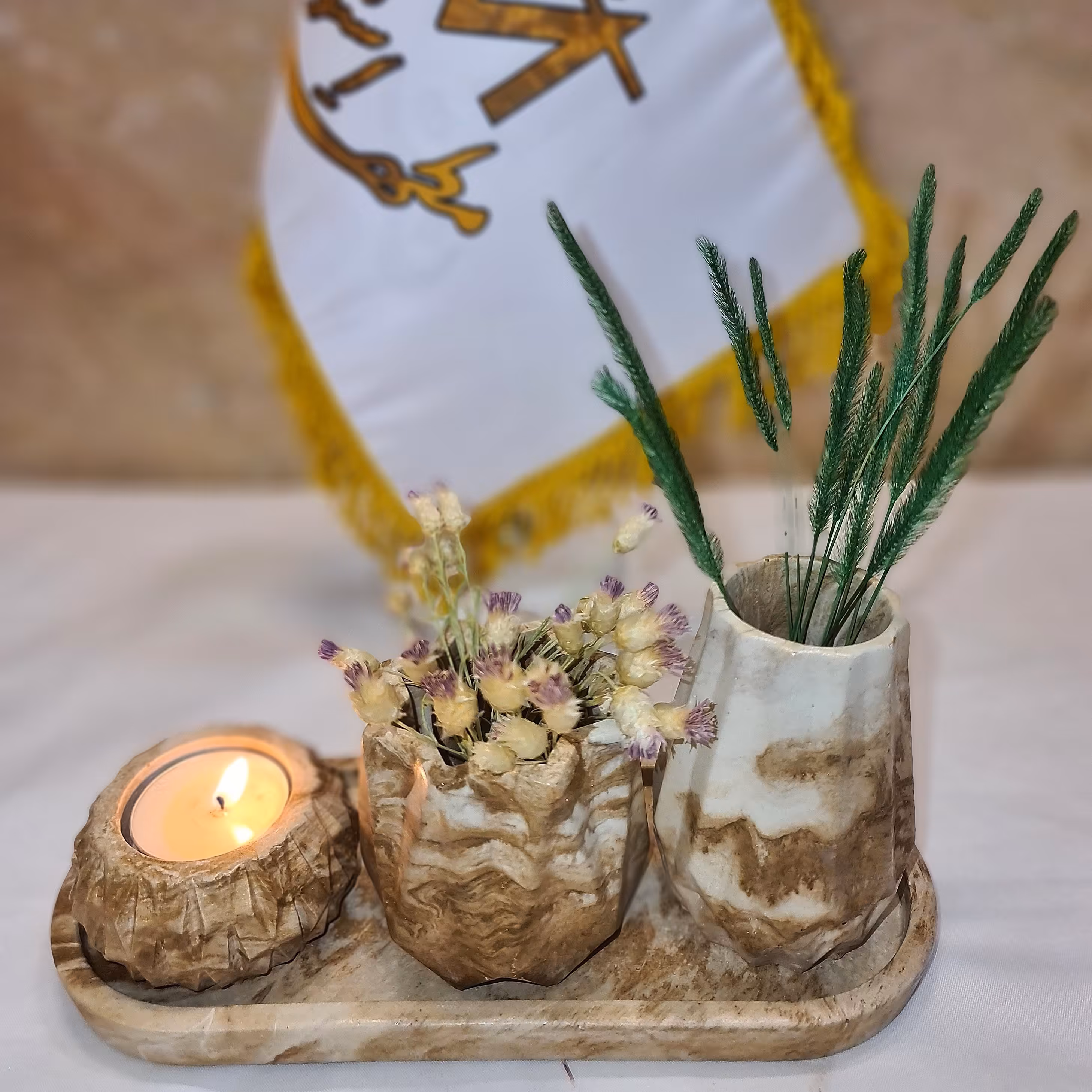 اکسسوری دکوری 4 تیکه گلدان و سینی بیضی