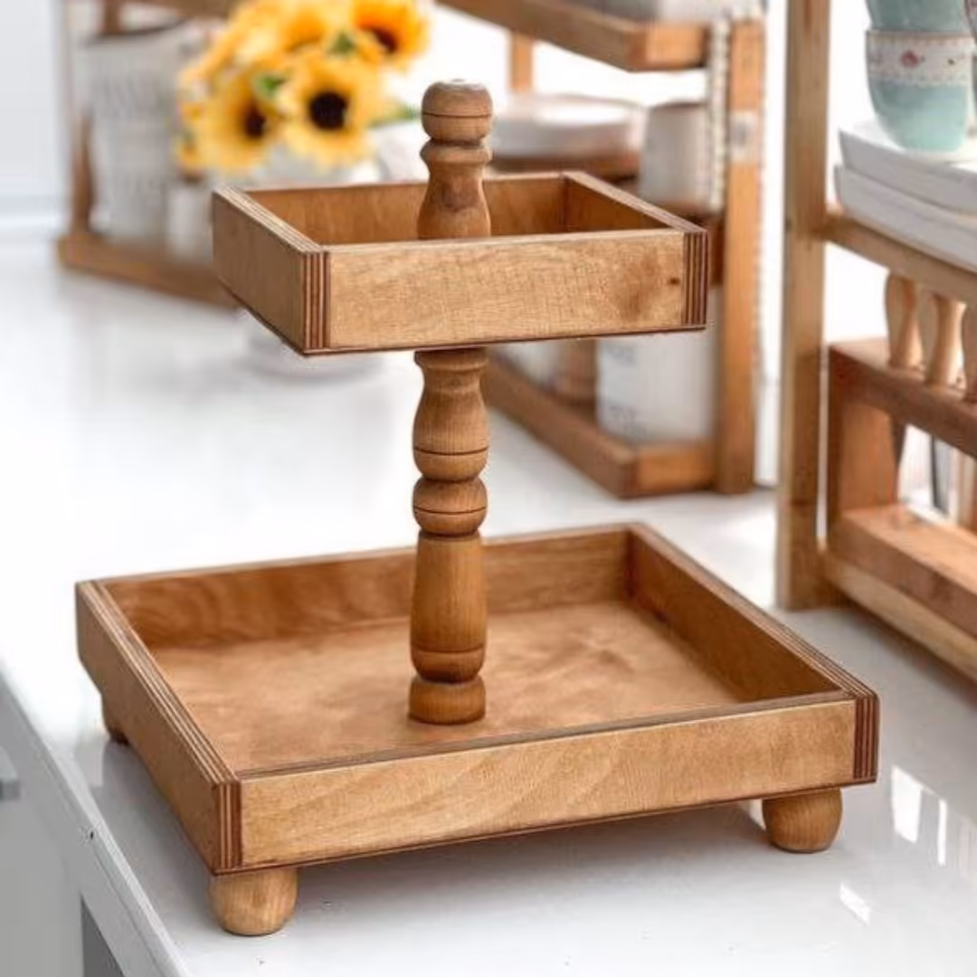 شیرینی خوری 2طبقه چوبی مربع 