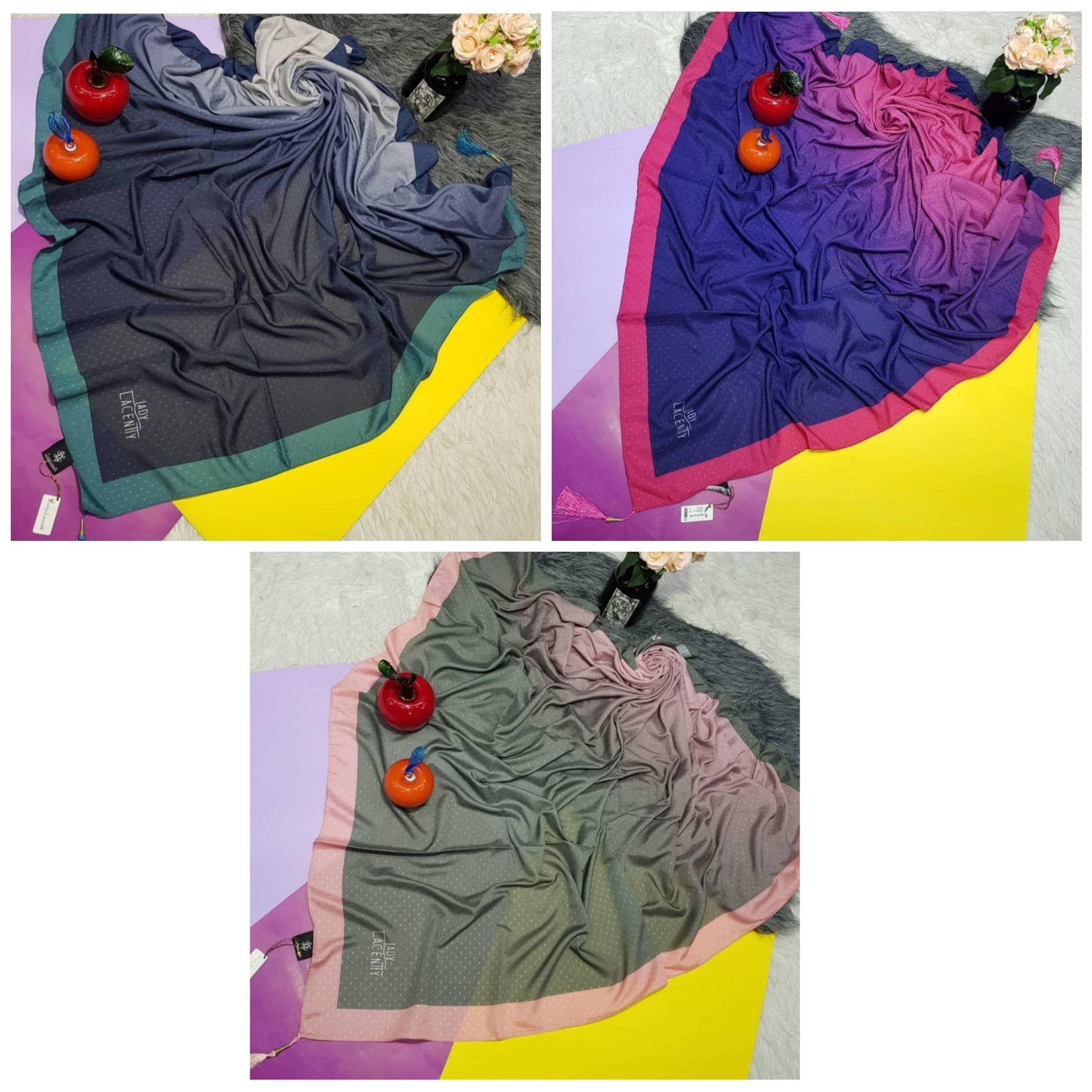روسری طیفی نخی کریستال منگوله دار