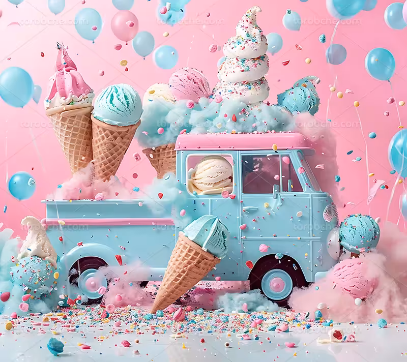 بک دراپ تابستانی با بستنی قیفی های رنگی | گرافیک با طعم تربچه