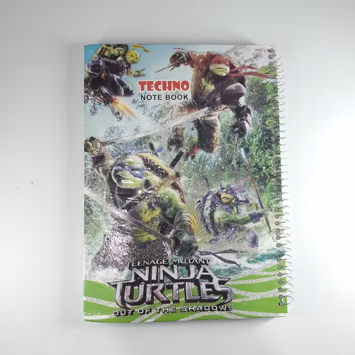دفتر سیمی 100 برگ جلد سخت تکنو با جلد اکلیلی و طرح کارتون لاکپشت های نینجا
