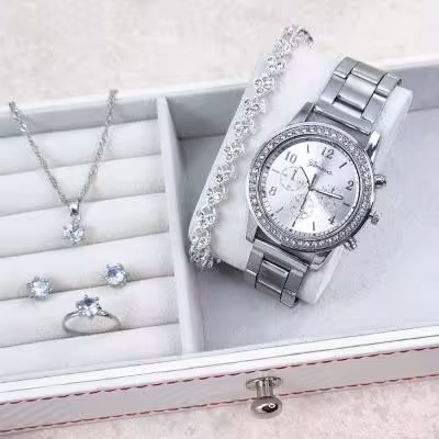 ست ساعت مچی زنانه جنوا همراه دستبند، گردنبند، انگشتر، گوشواره