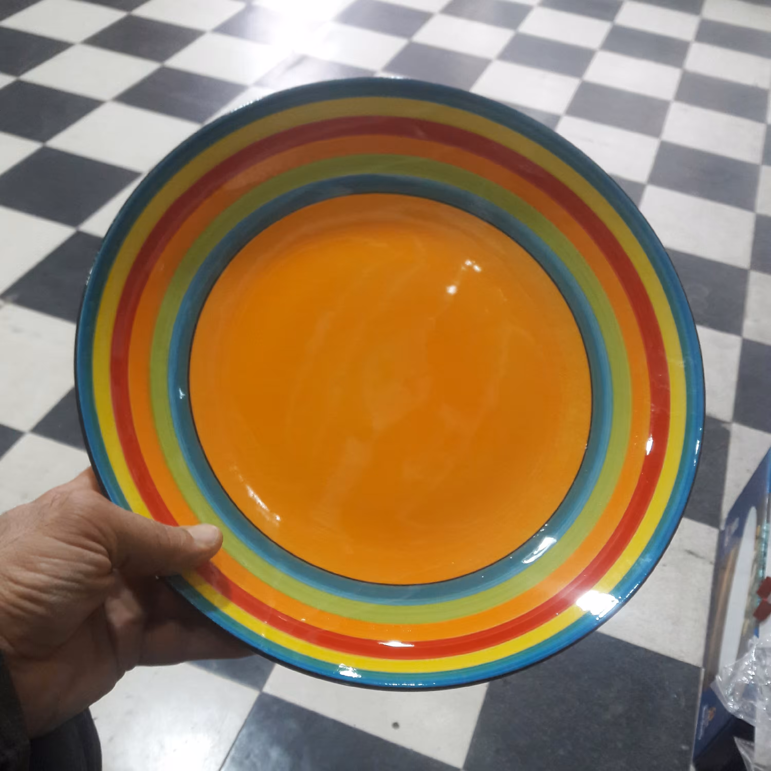 بشقاب تخت بزرگ پلوخوری 6 عددی سایز 27 سانت رنگین کمان کف نارنجی سرامیکی درجه 1 جهت سرو در مجالس