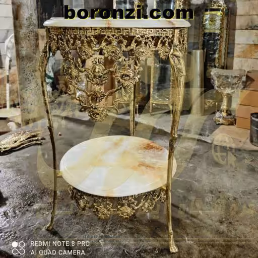 میز تلفن دو طبقه برنزی 50 سانت