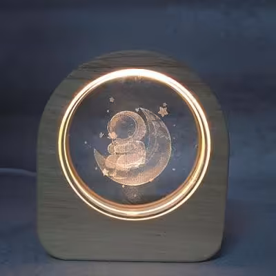 چراغ خواب کریستالی قاب چوبی