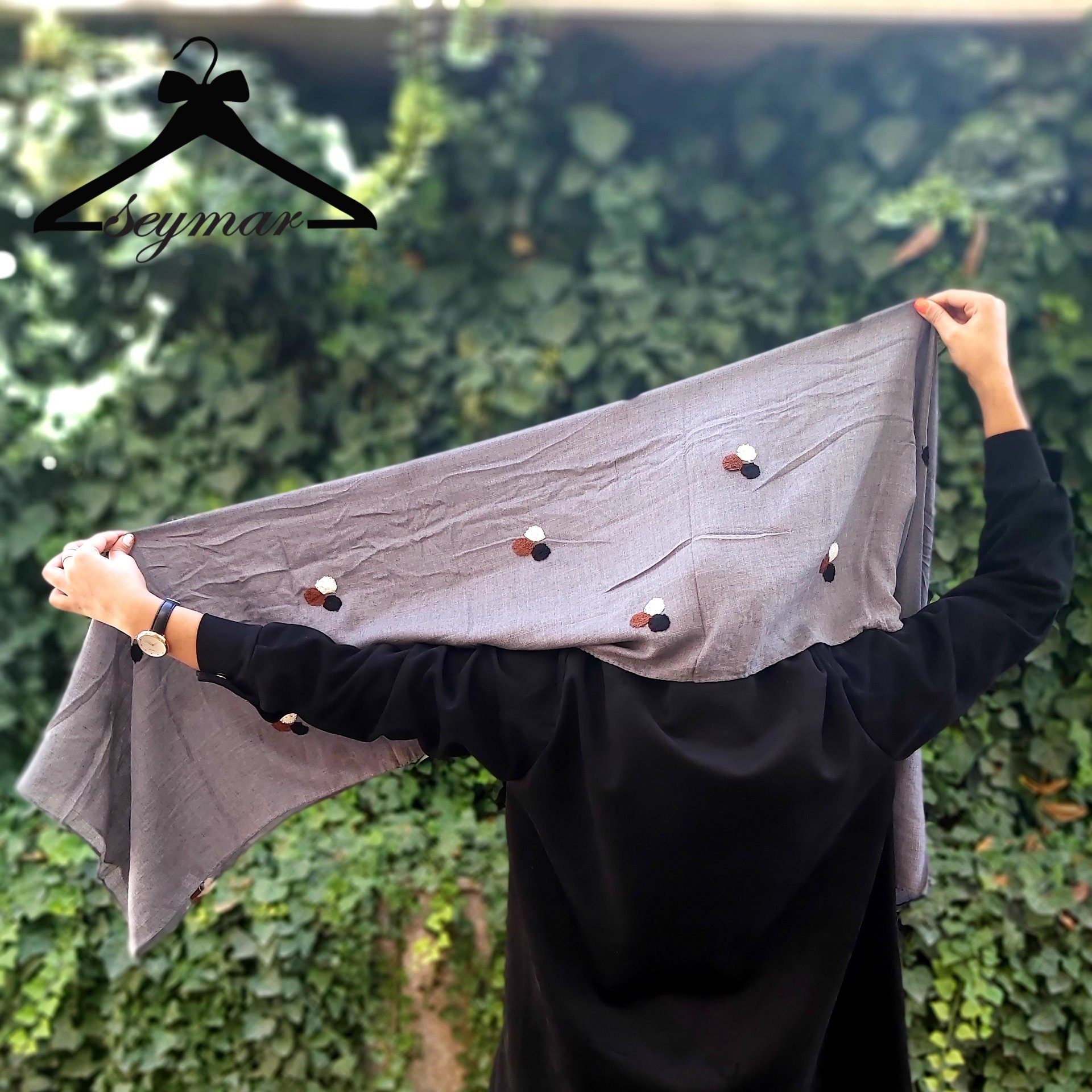 شال نخی گلدوزی شده ، رنگ توسی ، مناسب چهار فصل